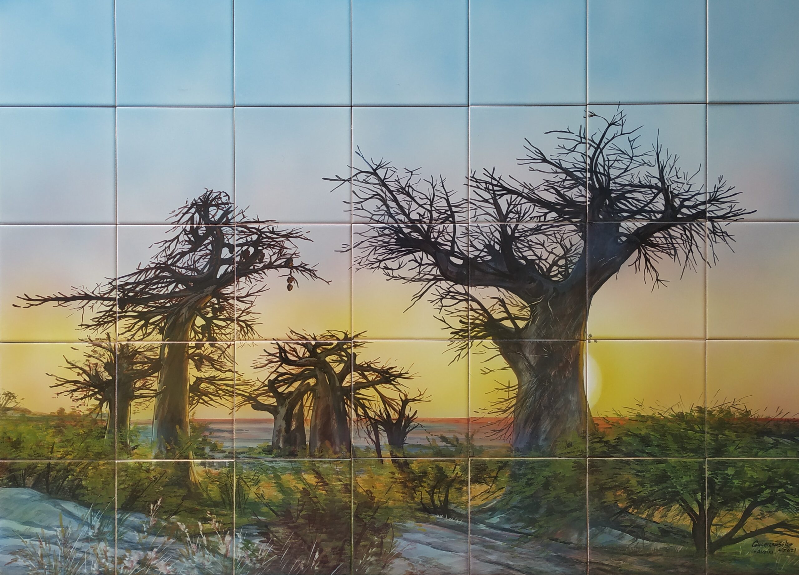 painel de azulejo pintado a mão natureza