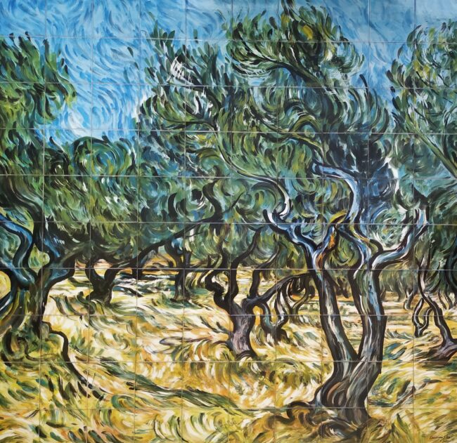 Hand painted tile Olive