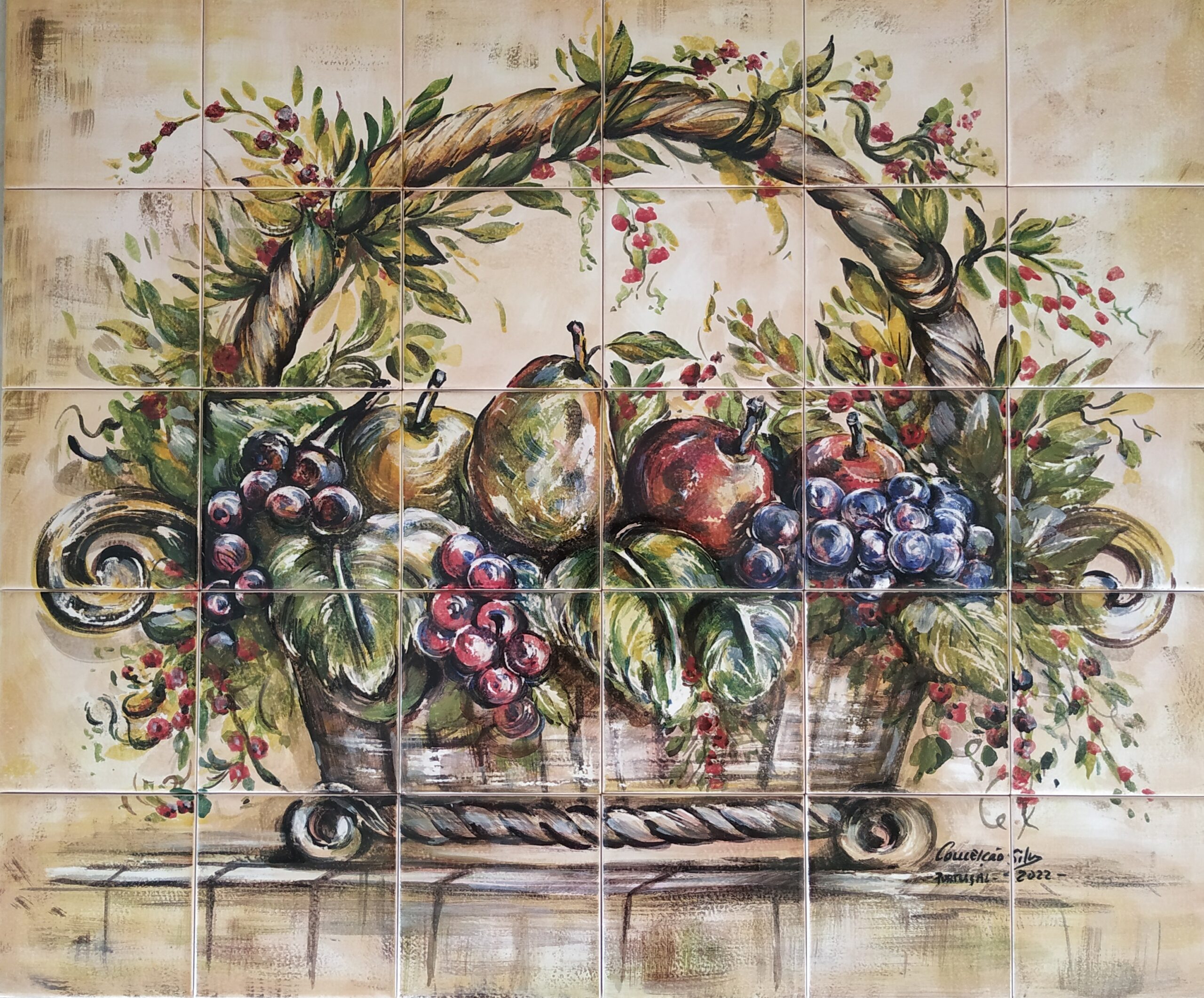 painel de azulejo a cesta